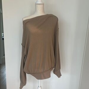 We The Free Off-Shoulder Brown Sweater